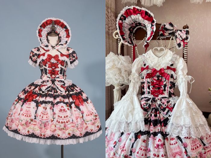 Antique Doll Strawberry Cake Sweet Lolita Dress and Accessories