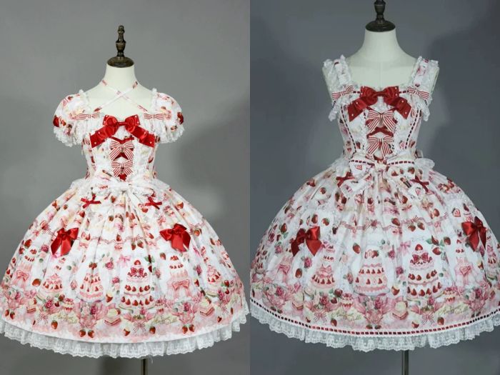 Antique Doll Strawberry Cake Sweet Lolita Dress and Accessories