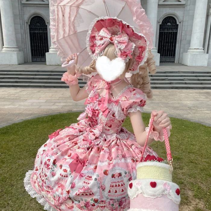 Antique Doll Strawberry Cake Sweet Lolita Dress and Accessories