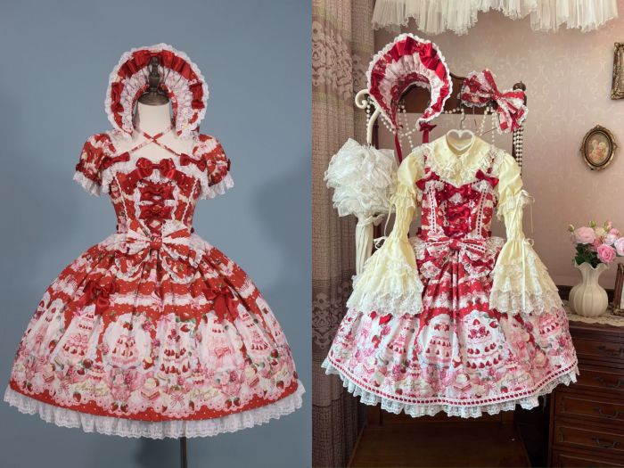 Antique Doll Strawberry Cake Sweet Lolita Dress and Accessories