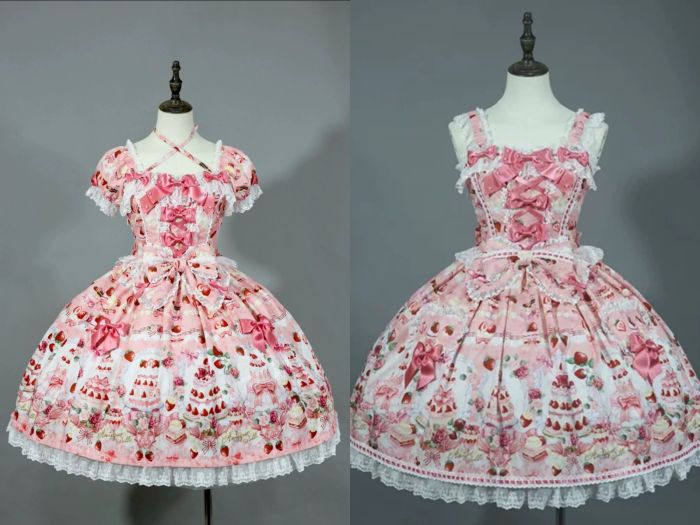 Antique Doll Strawberry Cake Sweet Lolita Dress and Accessories