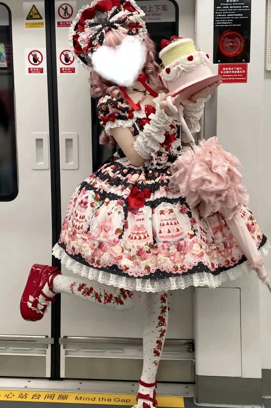 Antique Doll Strawberry Cake Sweet Lolita Dress and Accessories