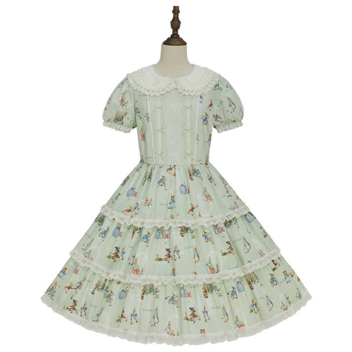 Summer Fairy Peter Rabbit Printed Tiered Lolita Cotton OP