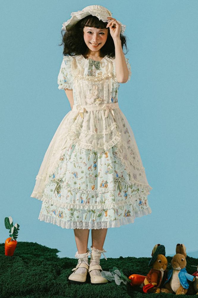 Summer Fairy Peter Rabbit Printed Tiered Lolita Cotton OP