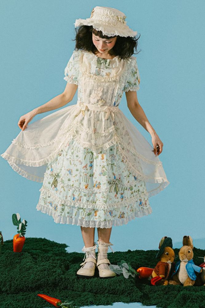 Summer Fairy Peter Rabbit Printed Tiered Lolita Cotton OP