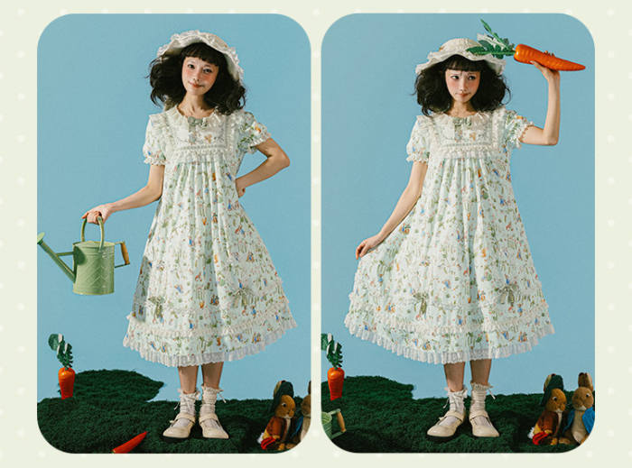 Summer Fairy Peter Rabbit Printed Tiered Lolita Cotton OP
