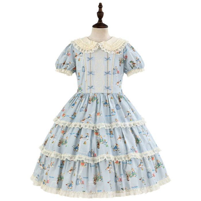 Summer Fairy Peter Rabbit Printed Tiered Lolita Cotton OP