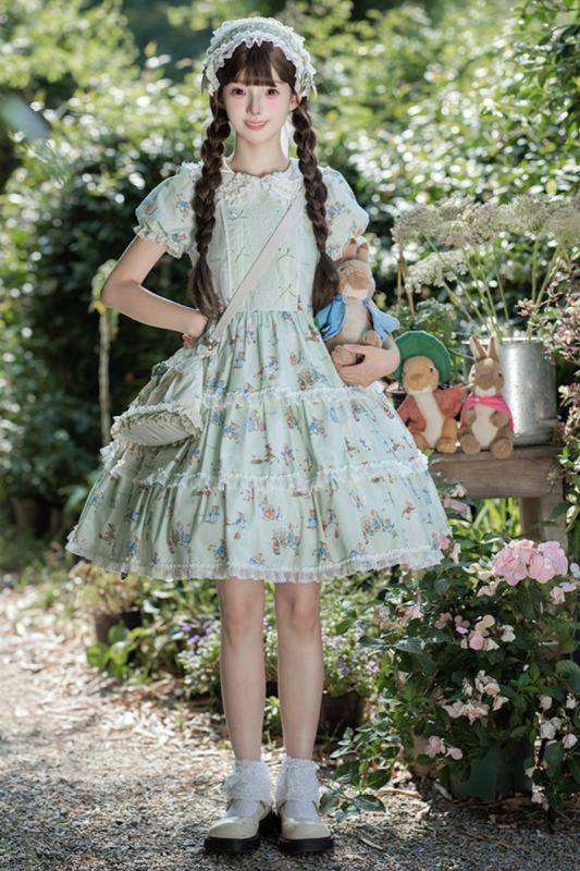 Summer Fairy Peter Rabbit Printed Tiered Lolita Cotton OP
