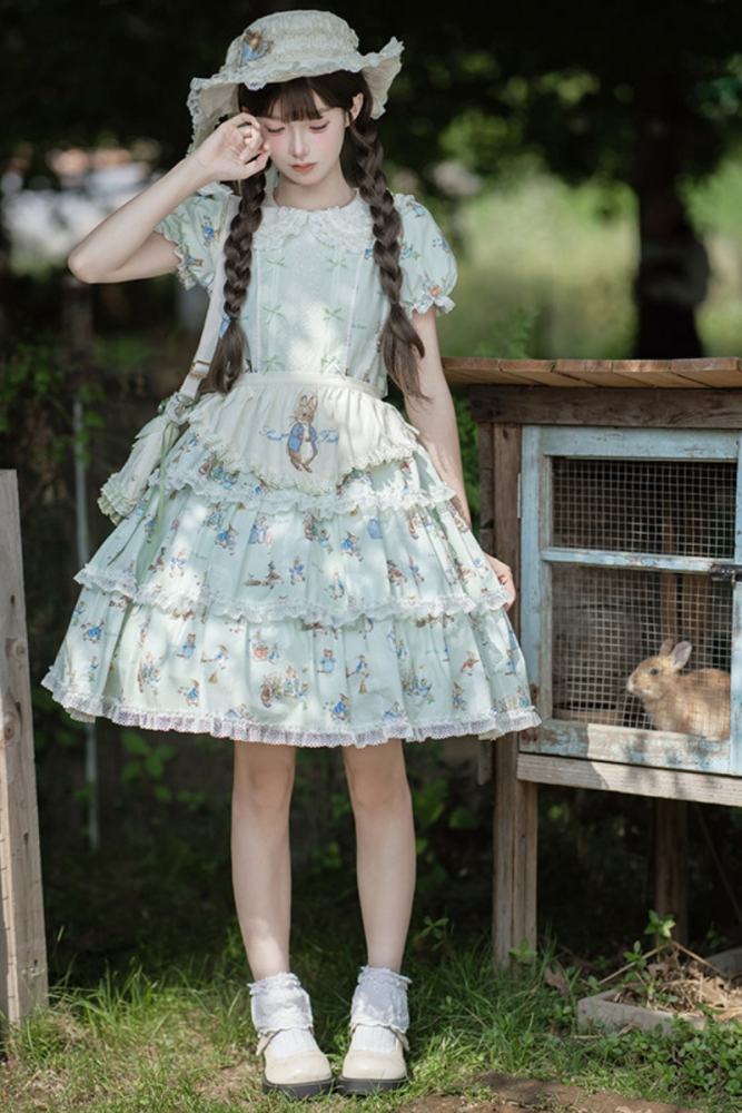 Summer Fairy Peter Rabbit Printed Tiered Lolita Cotton OP