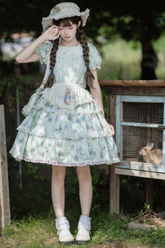 Summer Fairy Peter Rabbit Printed Tiered Lolita Cotton OP