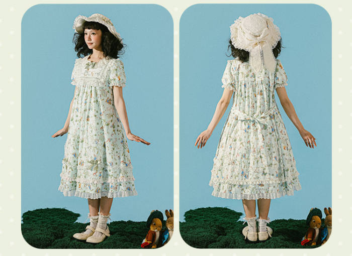 Summer Fairy Peter Rabbit Printed Tiered Lolita Cotton OP
