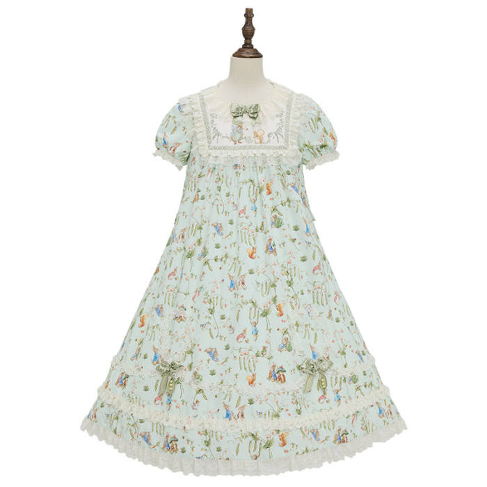 Summer Fairy Peter Rabbit Printed Tiered Lolita Cotton OP