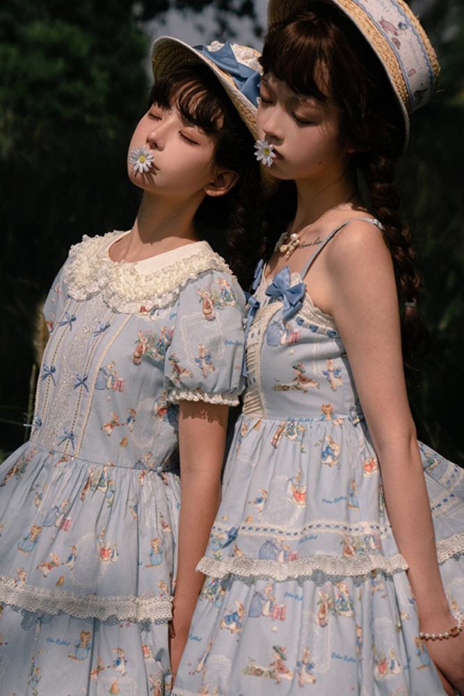 Summer Fairy Peter Rabbit Printed Tiered Lolita Cotton OP