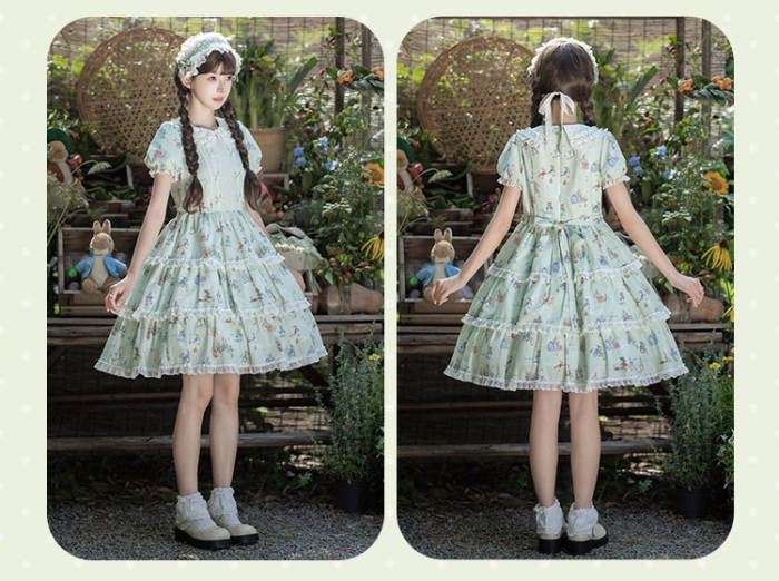 Summer Fairy Peter Rabbit Printed Tiered Lolita Cotton OP