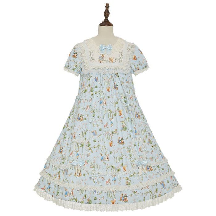 Summer Fairy Peter Rabbit Printed Tiered Lolita Cotton OP