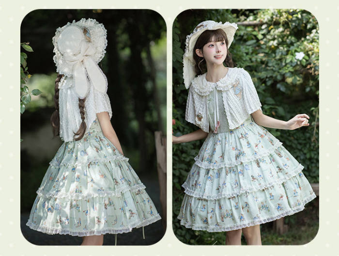 Summer Fairy Peter Rabbit Printed Tiered Lolita Cotton OP
