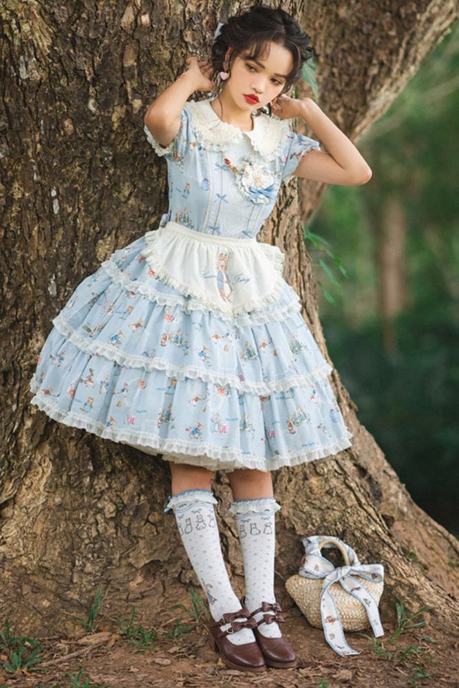Summer Fairy Peter Rabbit Printed Tiered Lolita Cotton OP