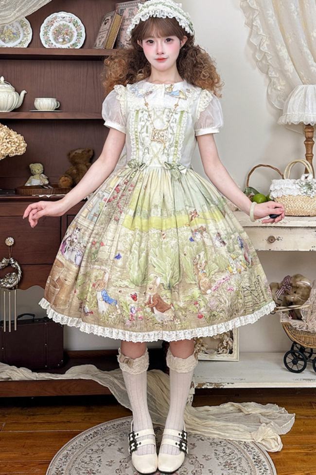Summer Fairy Peter Rabbit Printed Tiered Lolita JSK