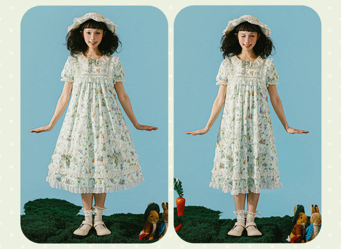 Summer Fairy Peter Rabbit Printed Tiered Lolita Cotton OP