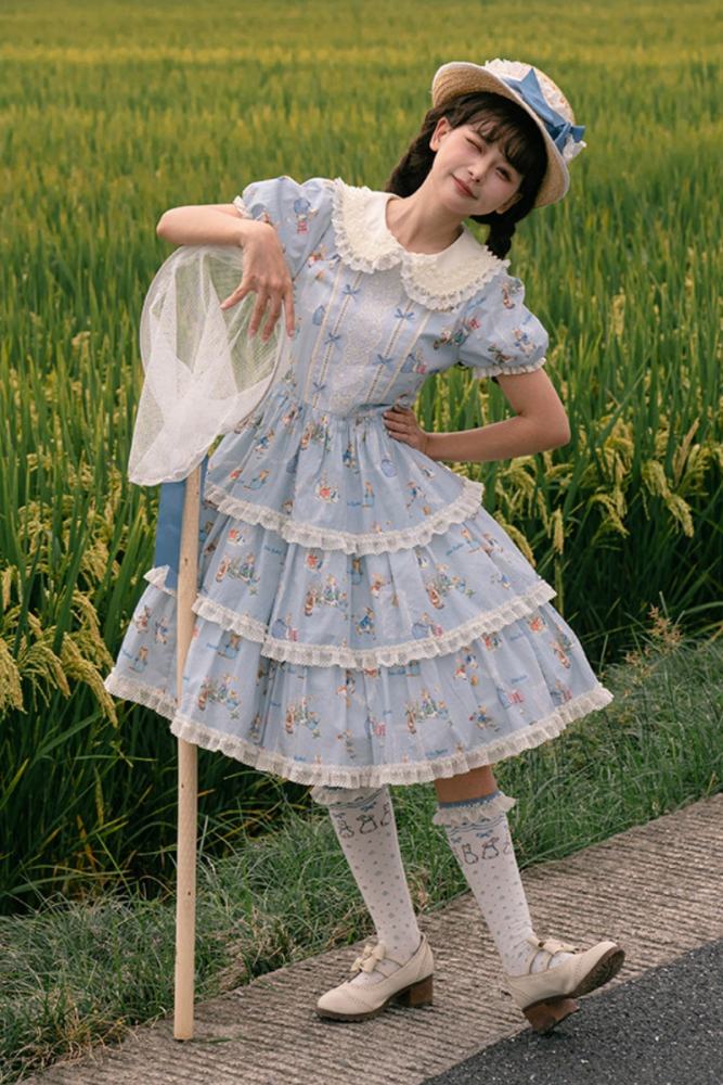 Summer Fairy Peter Rabbit Printed Tiered Lolita Cotton OP