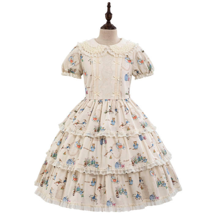 Summer Fairy Peter Rabbit Printed Tiered Lolita Cotton OP