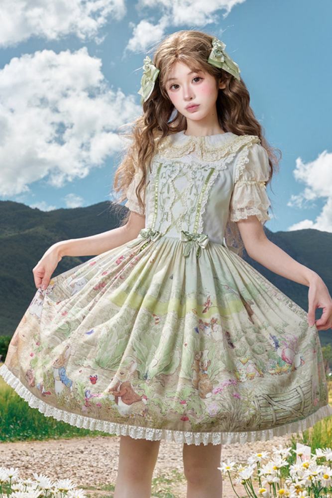 Summer Fairy Peter Rabbit Printed Tiered Lolita JSK