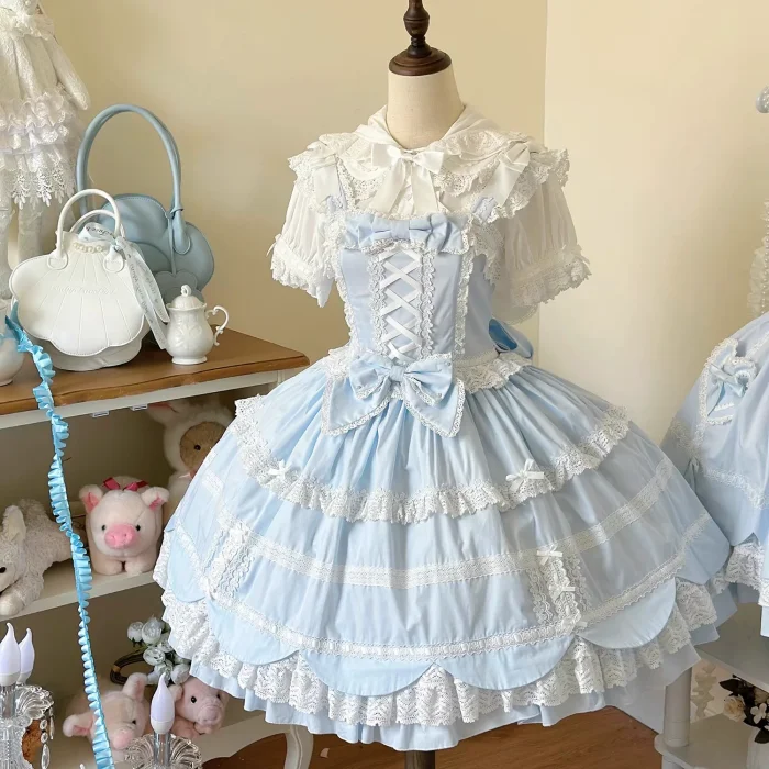 Cream Petal Cotton Lolita Dress and Set-in Sleeves