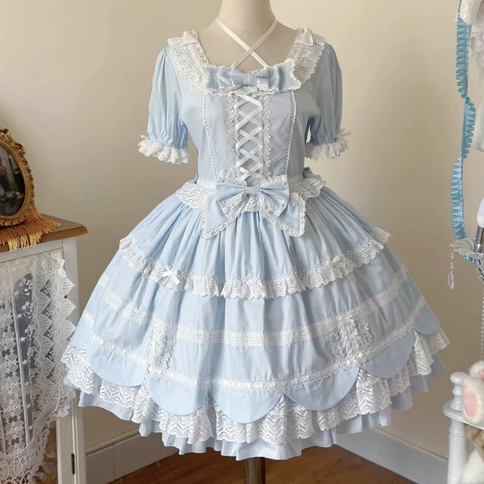 Cream Petal Cotton Lolita Dress and Set-in Sleeves