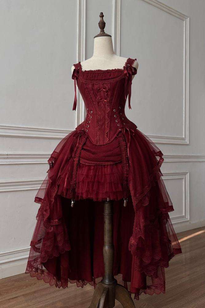 Caramel Antique Lamp Shadow Lolita Skirt and Fishbone Top
