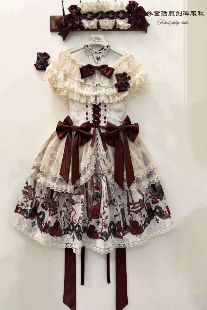 Forest Fairy Tale Sleeping Beauty Gothic Lolita Prints OP SK and Blouse