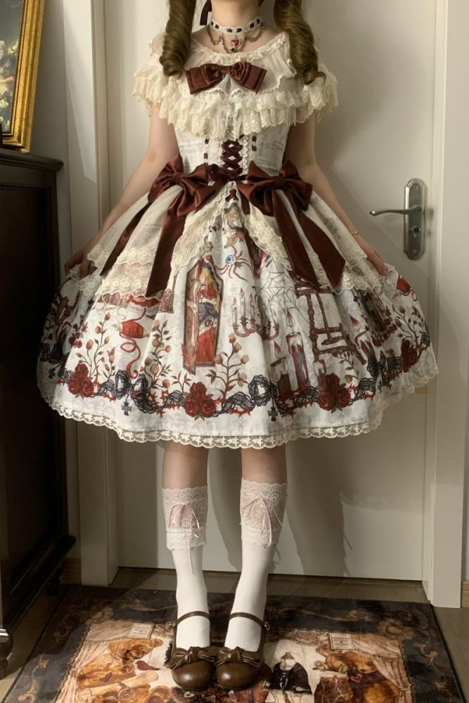 Forest Fairy Tale Sleeping Beauty Gothic Lolita Prints OP SK and Blouse