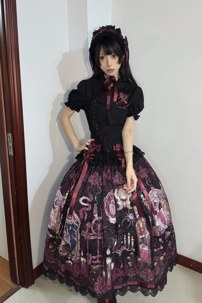 Forest Fairy Tale Sleeping Beauty Gothic Lolita Prints OP SK and Blouse