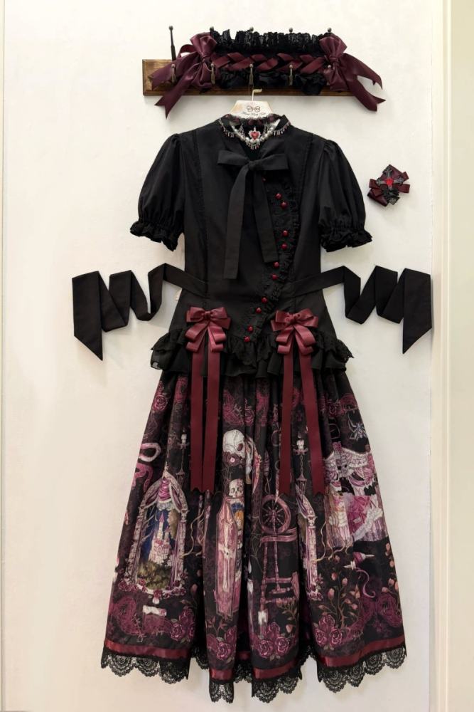 Forest Fairy Tale Sleeping Beauty Gothic Lolita Prints OP SK and Blouse