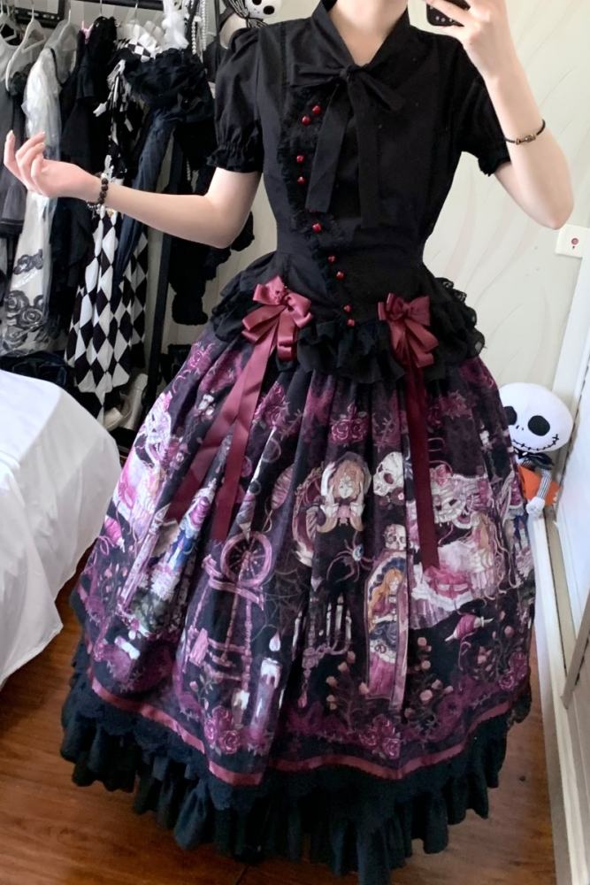 Forest Fairy Tale Sleeping Beauty Gothic Lolita Prints OP SK and Blouse
