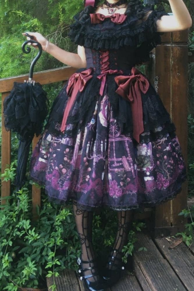 Forest Fairy Tale Sleeping Beauty Gothic Lolita Prints OP SK and Blouse