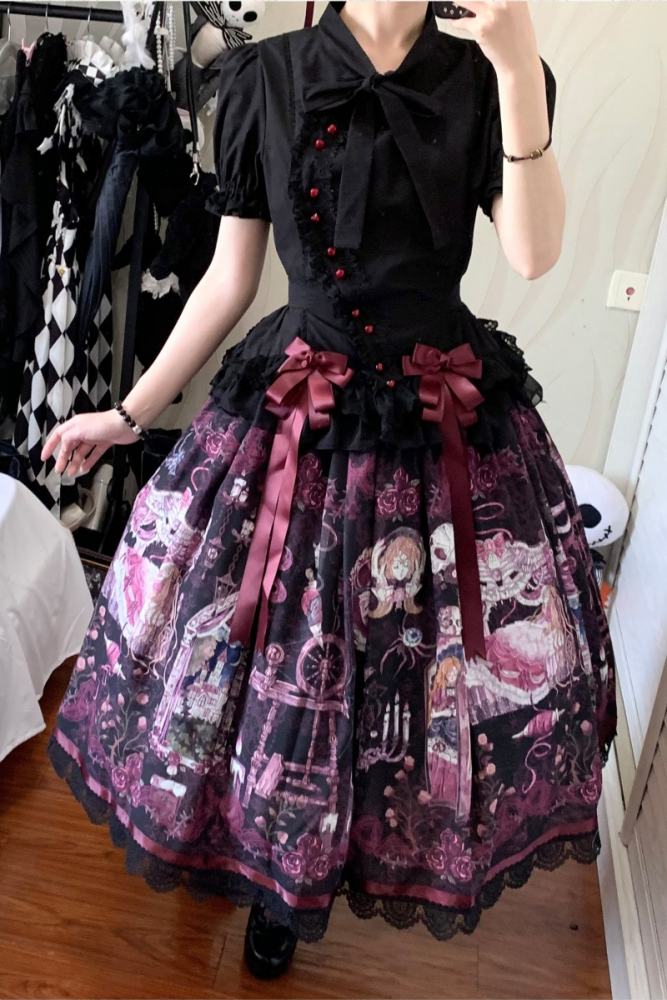 Forest Fairy Tale Sleeping Beauty Gothic Lolita Prints OP SK and Blouse