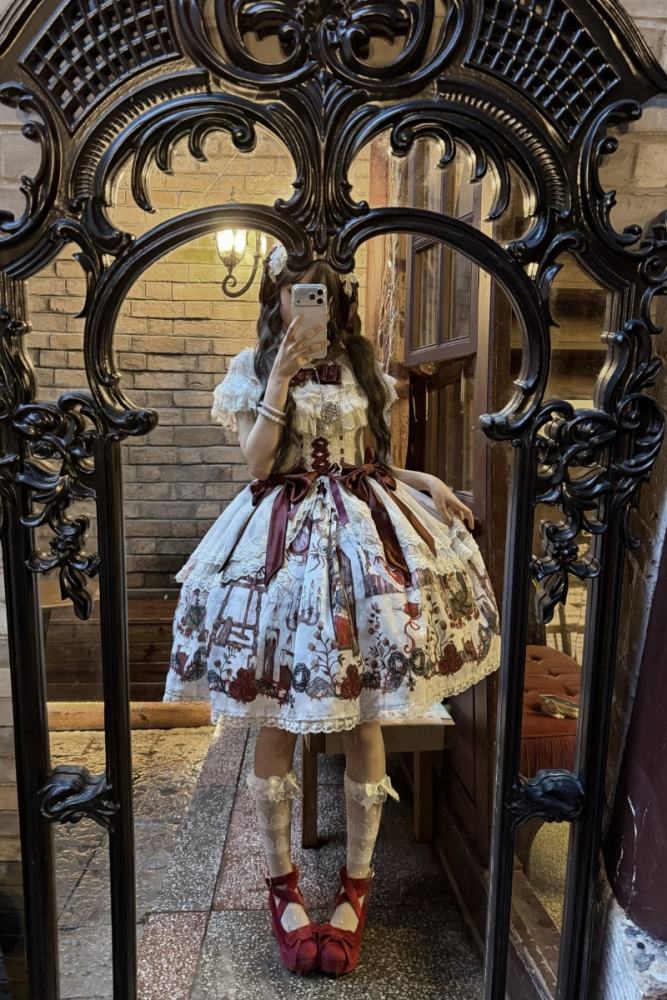 Forest Fairy Tale Sleeping Beauty Gothic Lolita Prints OP SK and Blouse