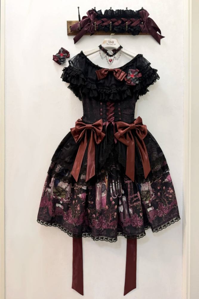 Forest Fairy Tale Sleeping Beauty Gothic Lolita Prints OP SK and Blouse