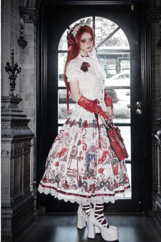 Forest Fairy Tale Sleeping Beauty Gothic Lolita Prints OP SK and Blouse