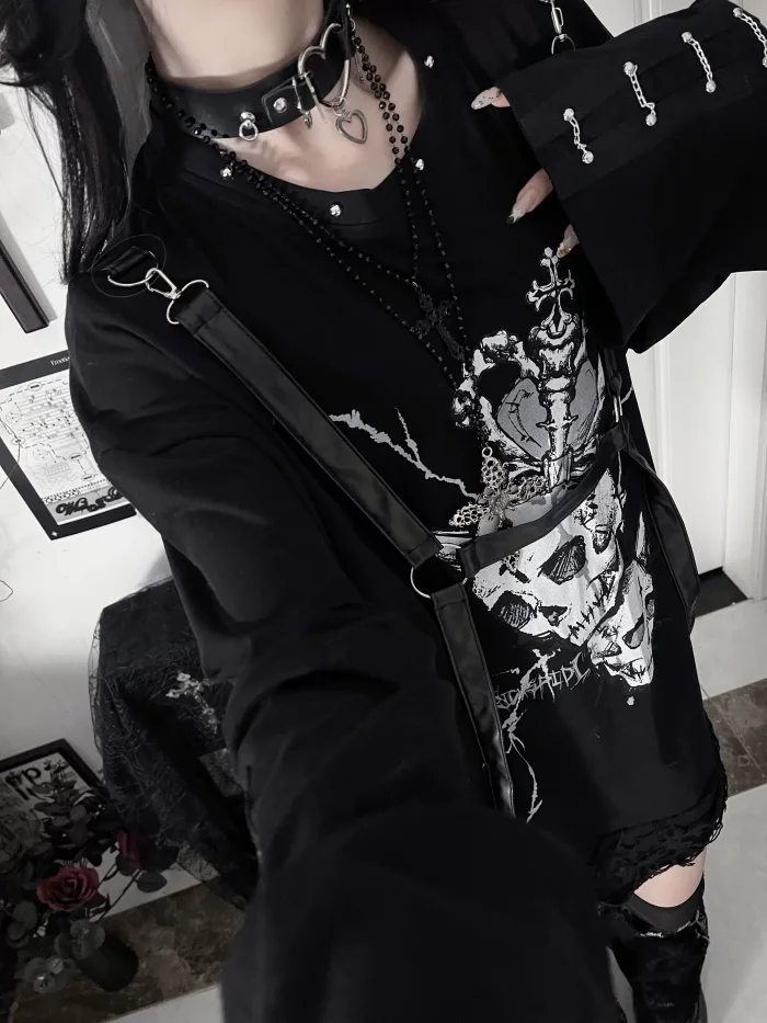 Tricuspid C The Soul Patchwork Jirai Kei Kuro Shiro T-shirt