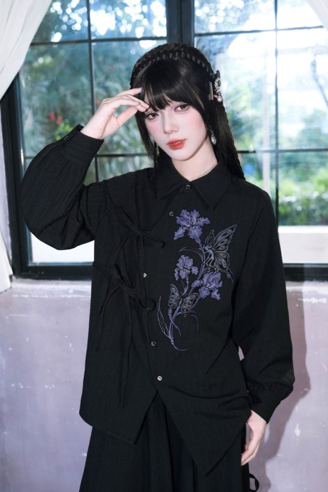 Dark Iris Jirai Kei Irregular Blouse and Bud Skirt