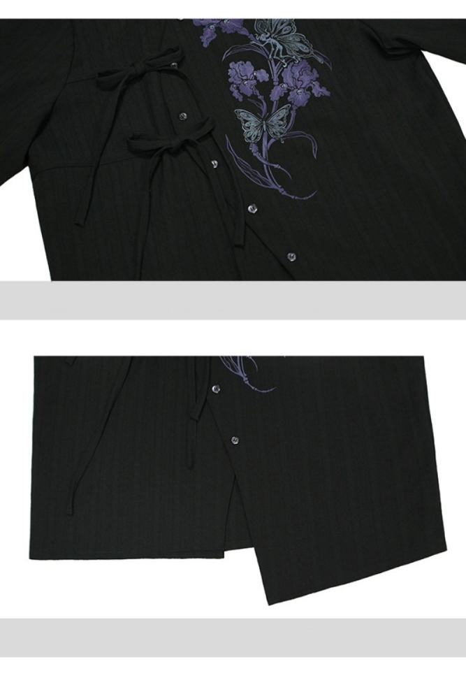 Dark Iris Jirai Kei Irregular Blouse and Bud Skirt