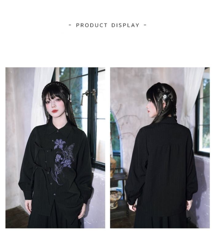 Dark Iris Jirai Kei Irregular Blouse and Bud Skirt