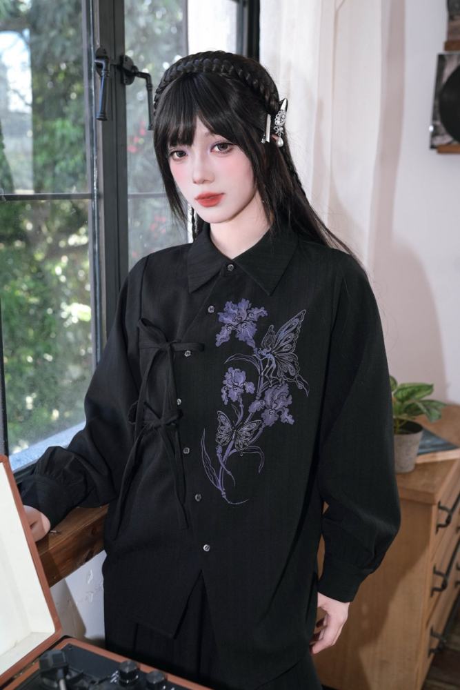 Dark Iris Jirai Kei Irregular Blouse and Bud Skirt