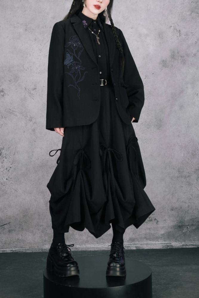 Dark Iris Jirai Kei Irregular Blouse and Bud Skirt