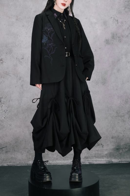 Dark Iris Jirai Kei Irregular Blouse and Bud Skirt