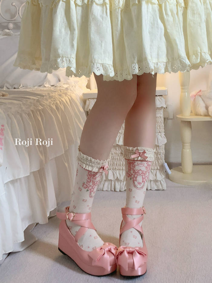 Roji Flower Print Cotton Lolita Socks