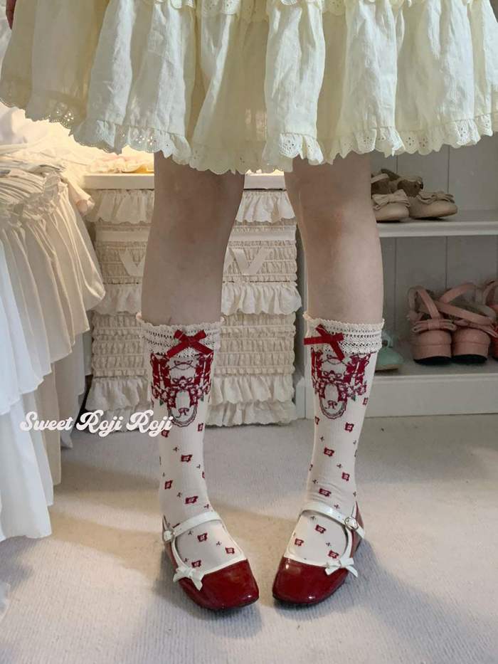 Roji Flower Print Cotton Lolita Socks