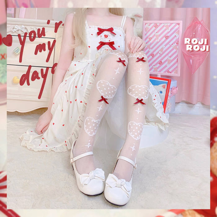 Sweet Heartbeat Glass Silk Lolita Socks