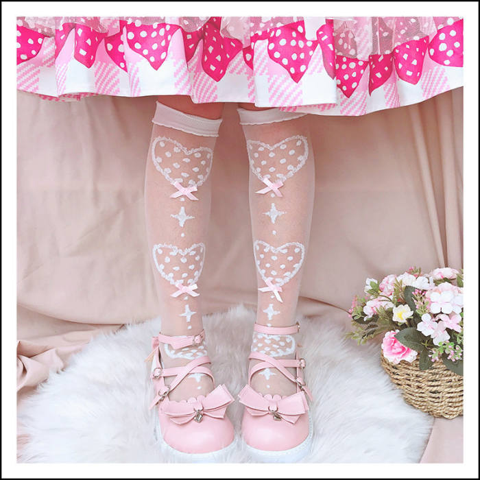 Sweet Heartbeat Glass Silk Lolita Socks